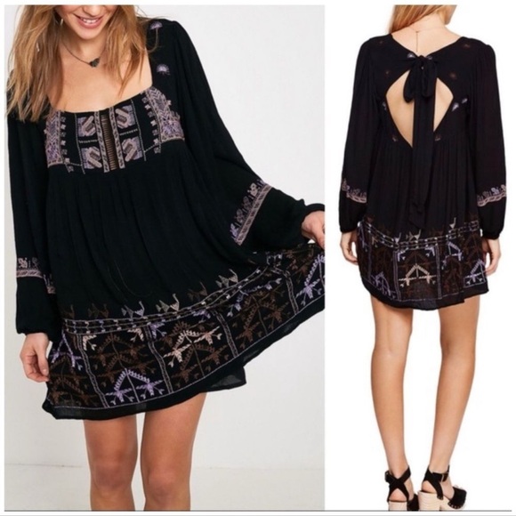 Free People “Rhiannon Peasant Embroidered” Mini Dress nwot - Picture 5 of 10